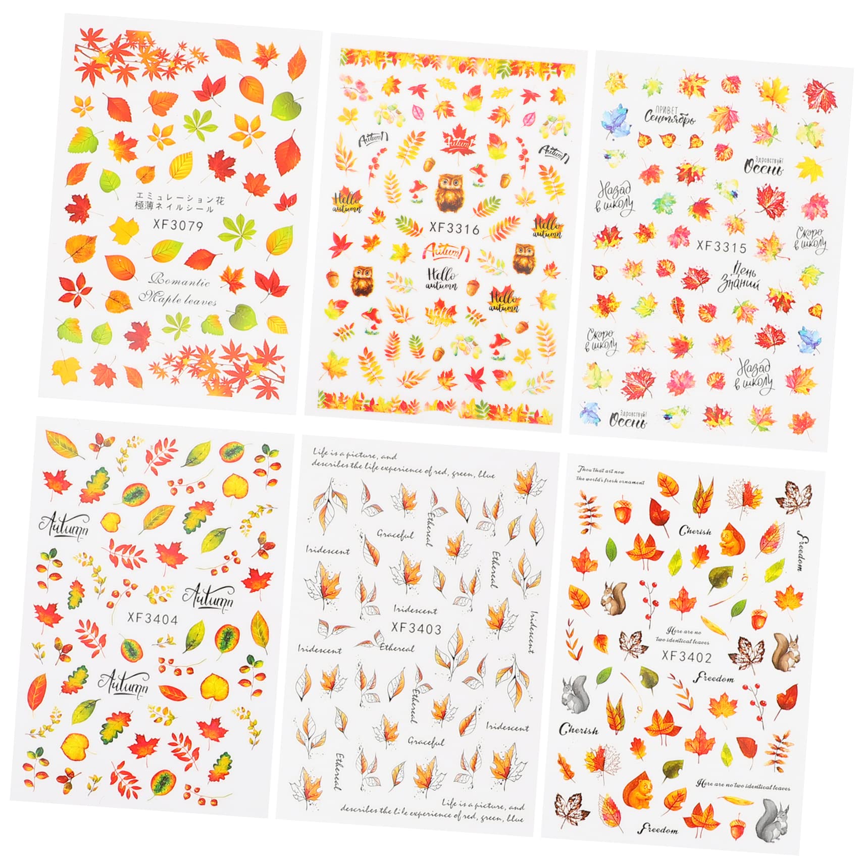 Premium 6-Pack Halloween Nail Stickers - Animal & Fall Leaf Designs - Waterproof Nail Decals for Women - Perfect for Autumn Parties, Halloween Costumes & Seasonal Nail Art