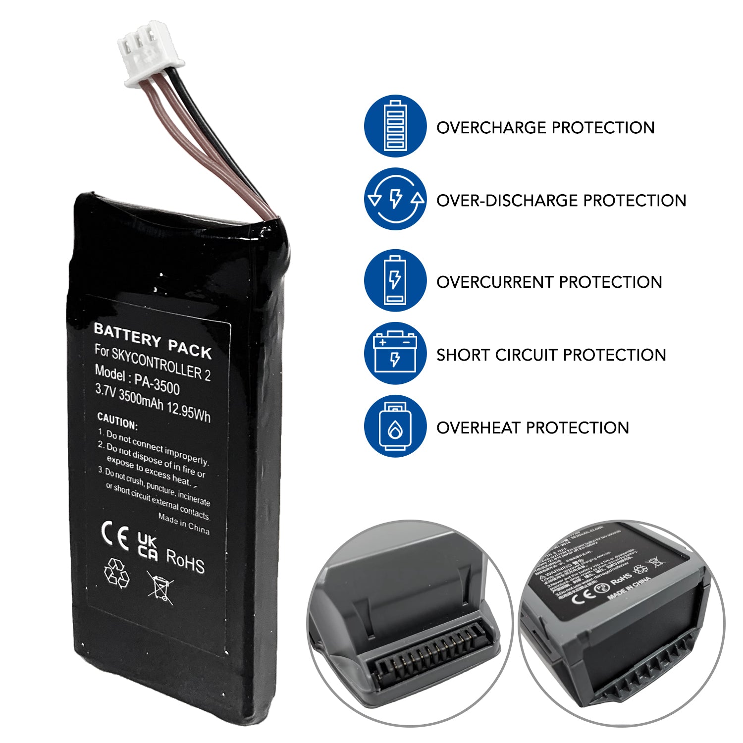 3.7V 3500mAh LiPo Rechargeable Drone Battery - Replacement for Parrot Skycontroller 2P Radio Drone - Long Flight Time for Aerial Photography & FPV Racing