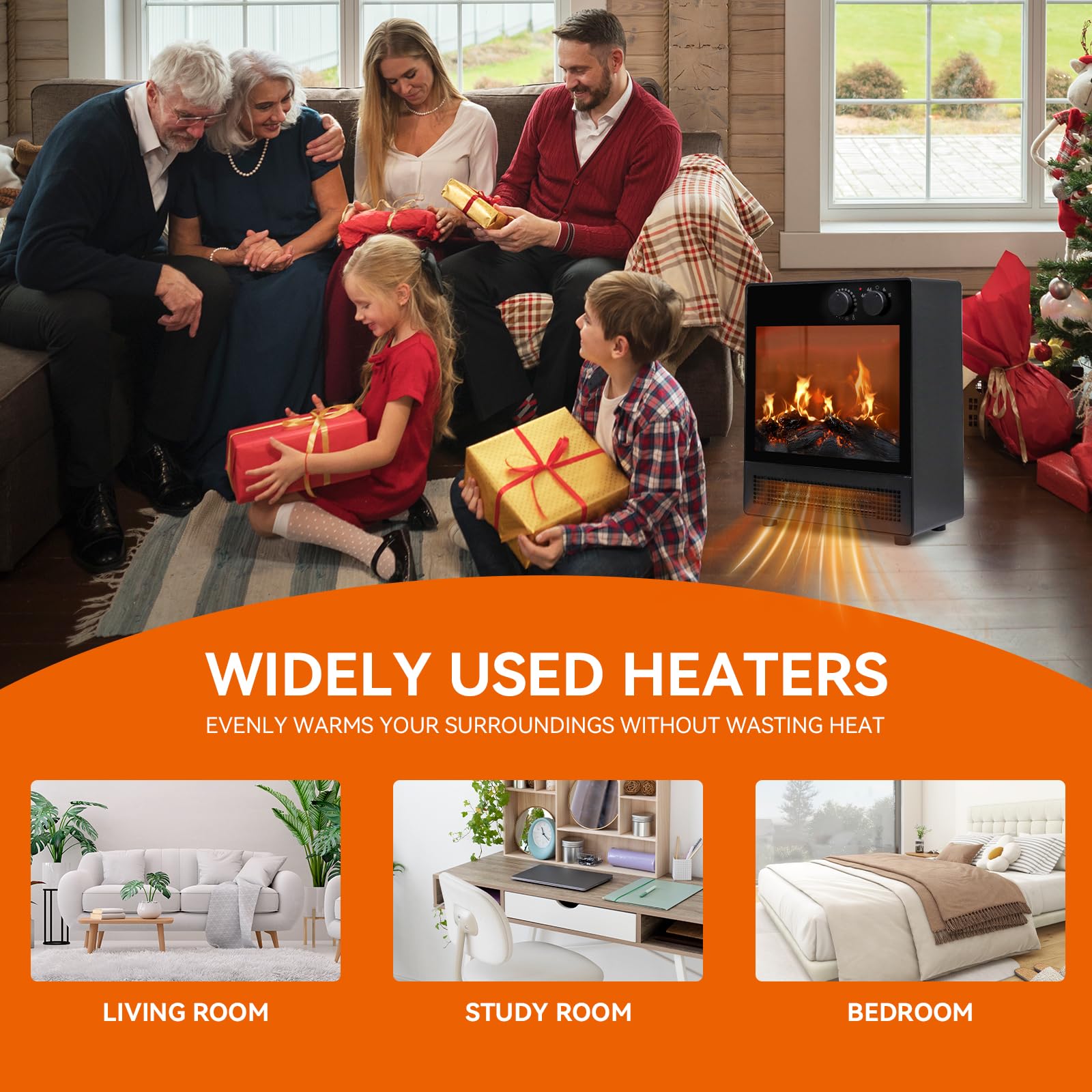 750W/1500W Electric Fireplace Heater with Realistic LED Flame - Portable Indoor Space Heater for Home, Office & Bedroom | Energy Efficient & Safe Heating Solution