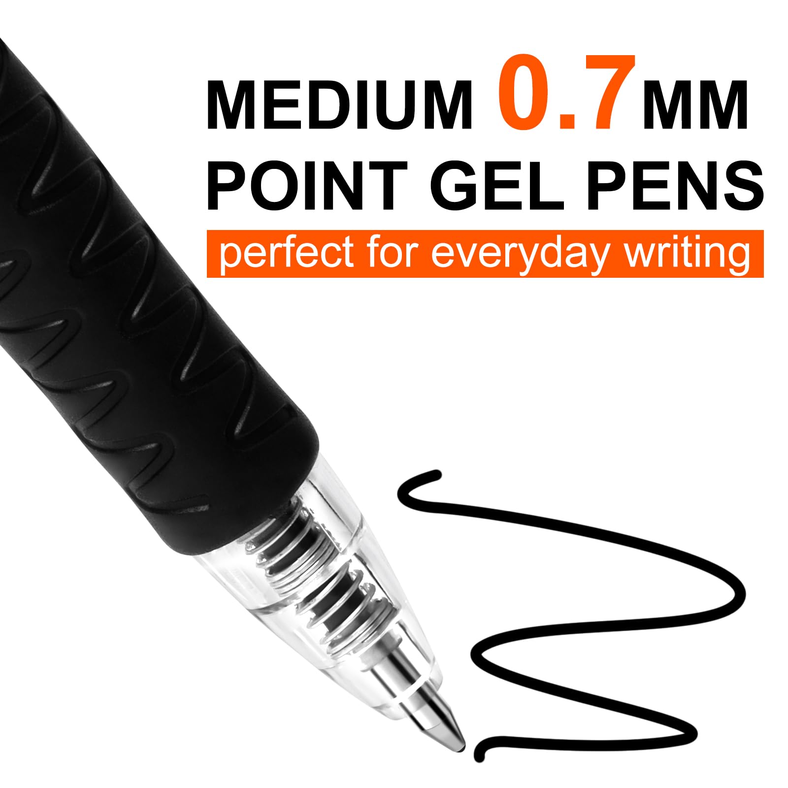 30 Pack Black Gel Pens - 0.7mm Fine Point Retractable for Smooth Writing | School & Office Supplies