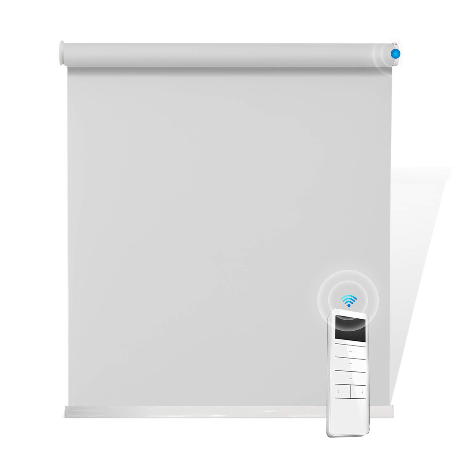 SUAKY Motorized Blackout Window Shades - Light Grey Cordless Roller Blinds with Valance | Energy Saving UV Protection & Light Filtering | Perfect for Living Room, Bedroom, Kitchen & Office Windows