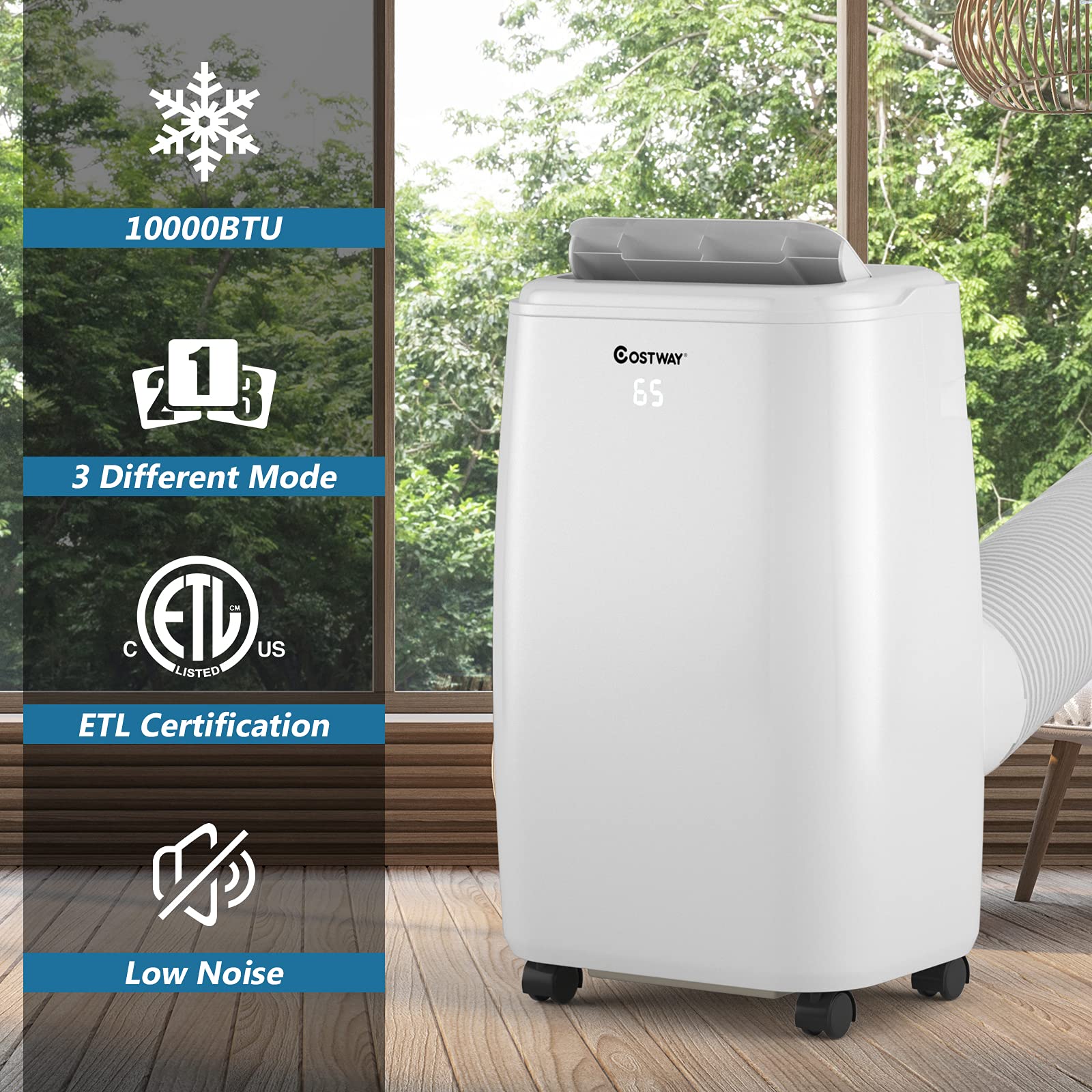 COSTWAY 10,000 BTU Portable Air Conditioner - Cools Rooms Up to 350 Sq.Ft | 3 Cooling Modes, Remote Control, Washable Filter | 3 Fan Speeds & Sleep Mode for Bedroom, Office & Small Apartment Cooling
