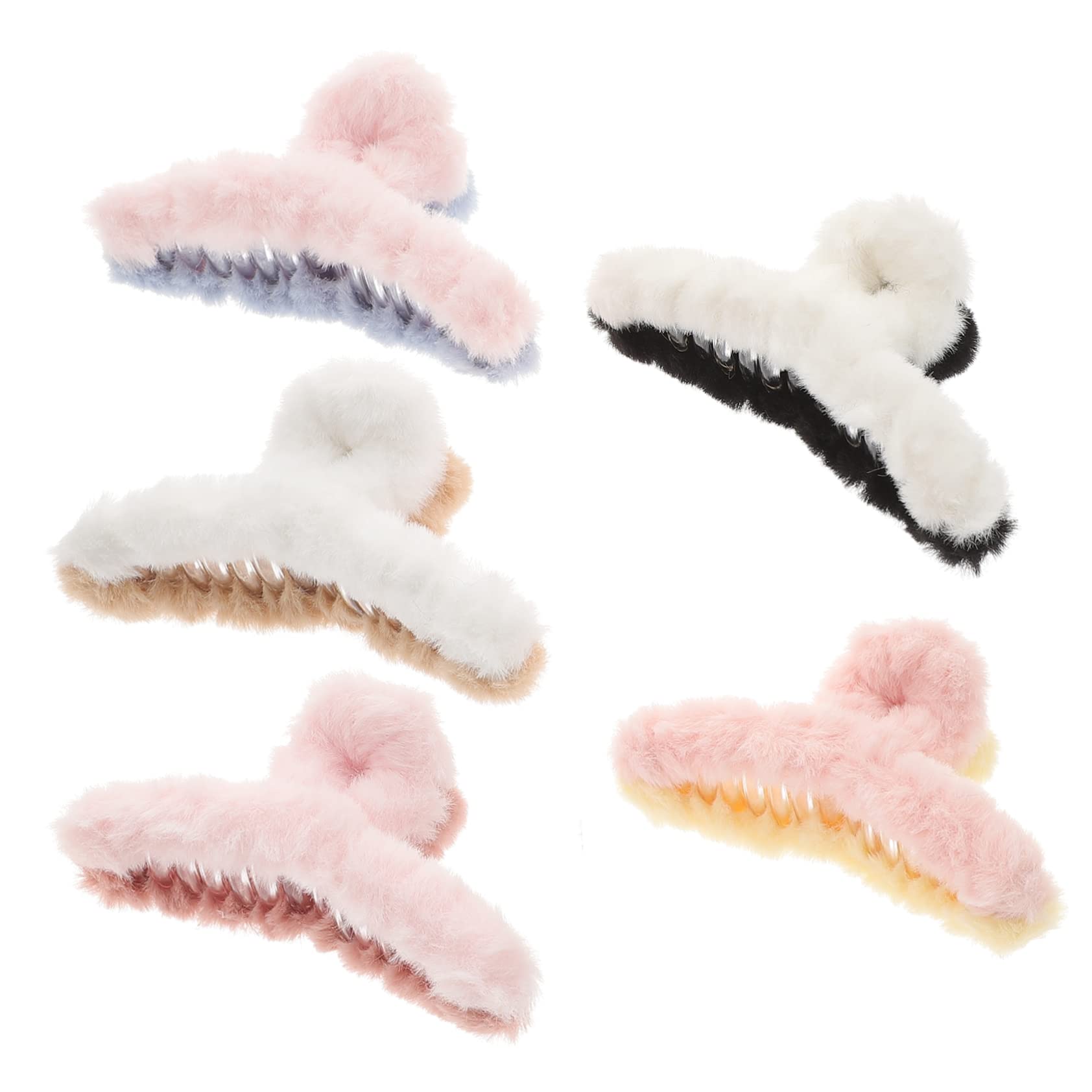 Beavorty 5pcs Hair Claw Clips for Women & Girls - Non-Slip Fluffy Hair Barrettes, Faux Hair Clips, Hair Accessories for Ponytails, Buns & Everyday Styling