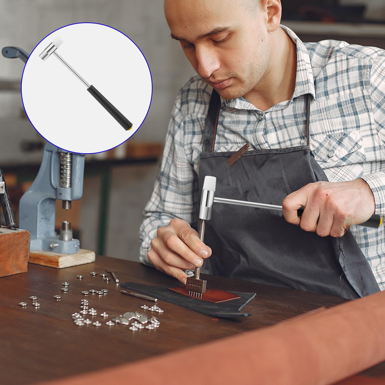 Dual Head Mini Hammer - 6.88 Inch Lightweight Plastic & Metal Jewelry Hammer for DIY Crafts, Watch Repair, Leatherworking, Woodworking & Instrument Tuning | Perfect for Home Workshops & Hobby Projects