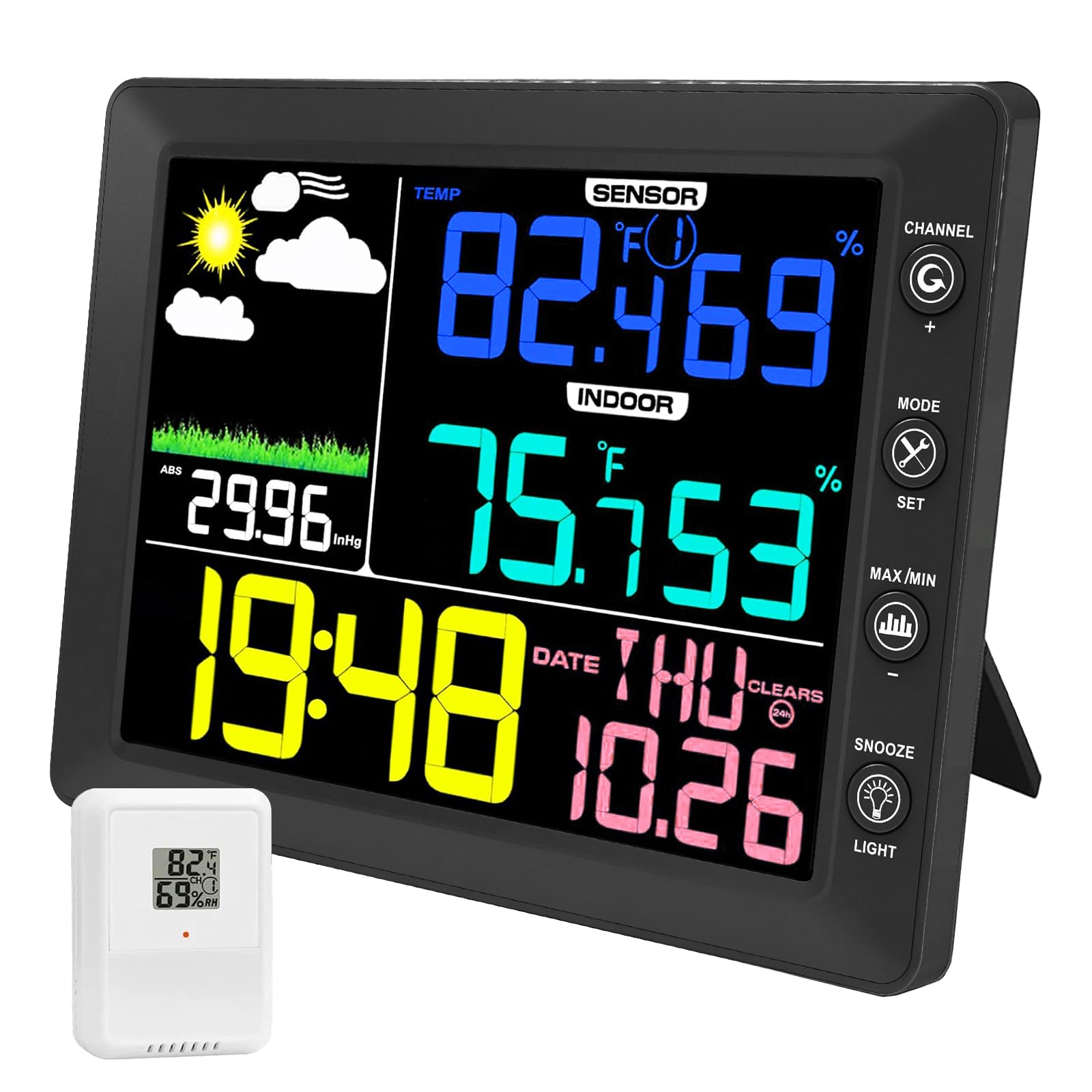 Wireless Weather Station with Indoor Outdoor Thermometer - 8.3 Inch Color Display, Digital Home Weather Monitor with Clock, Dew Point, Temperature & Humidity Sensor, Weather Forecast - Perfect for Home, Office, Garden & Greenhouse Use