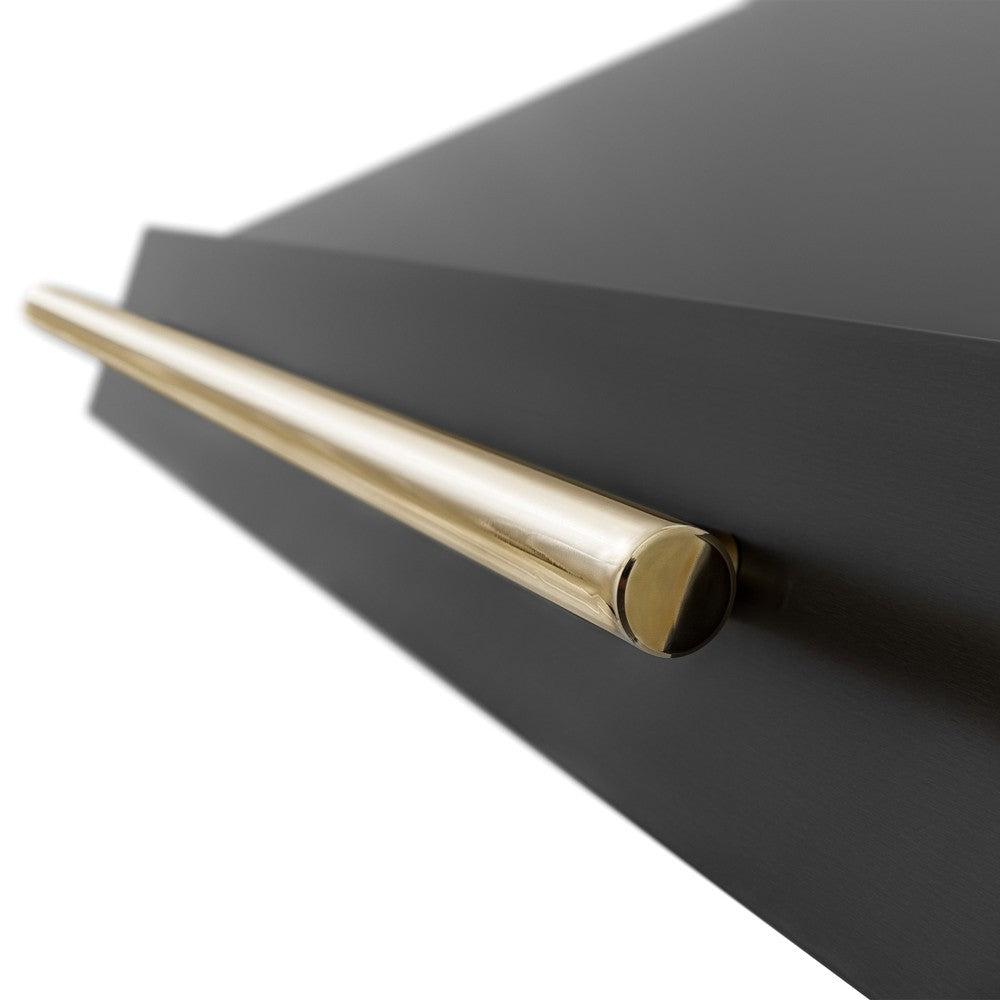 ZLINE Autograph Edition 36-Inch Professional Kitchen Package - Black Stainless Steel Dual Fuel Range with Range Hood & Polished Gold Accents (2AKP RABRH36 G) | Premium Gas Stove & Ventilation System for Home Chefs & Modern Kitchens