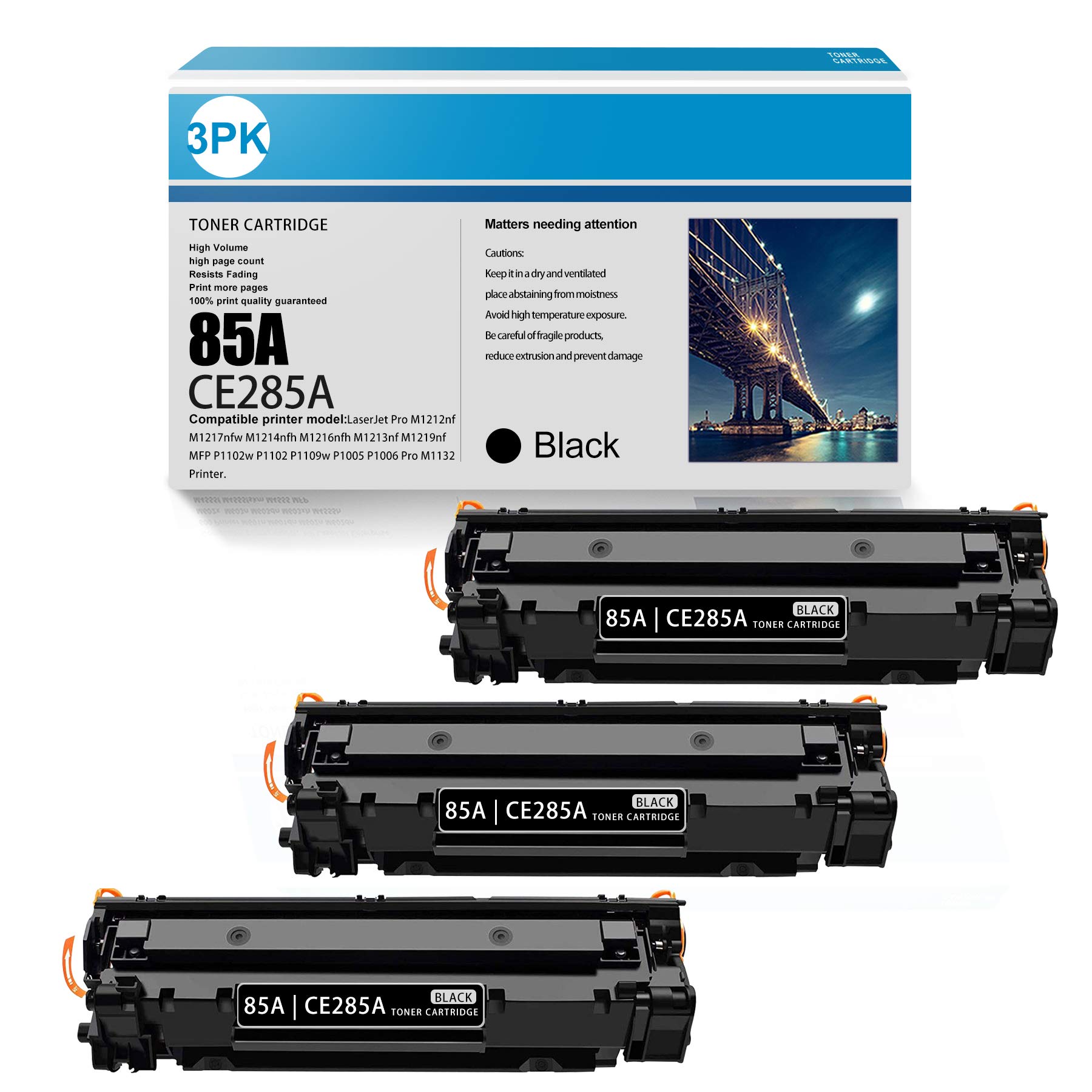 3 Pack Black High Yield Toner Cartridge 85A | CE285A Replacement for HP Pro M1212nf M1217nfw M1214nfh M1216nfh M1213nf M1219nf M1132 MFP P1102w P1102 P1109w P1005 P1006 Printer | Ideal for Home Office & Small Business Printing Needs