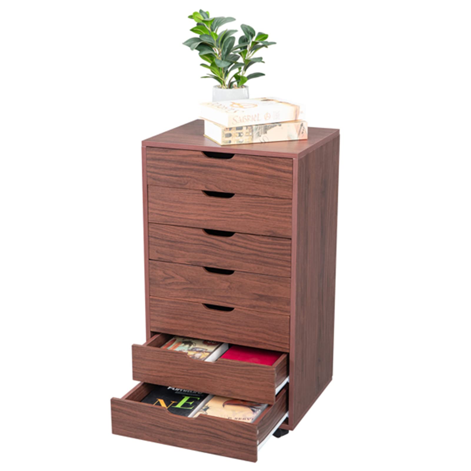 7-Drawer Lateral File Cabinet with Locking Wheels - Wooden Rolling File Organizer for Home Office, Walnut Finish | Perfect for Document Storage, Office Organization & Closet Storage Solutions