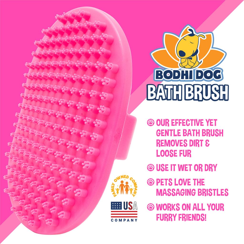 Bodhi Dog Shampoo Brush - Premium Pet Grooming Brush for Dogs & Cats with Long or Short Hair - Bath Scrubber for Shower, Massage & Cleaning - (1 Pack, Pink) - Perfect for Home Bathing & Professional Grooming Sessions