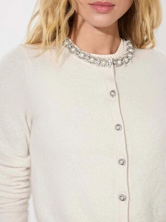 Elegant Dollie Embellished Cardigan Sweater in Ecru - Perfect for Casual Outings & Office Wear