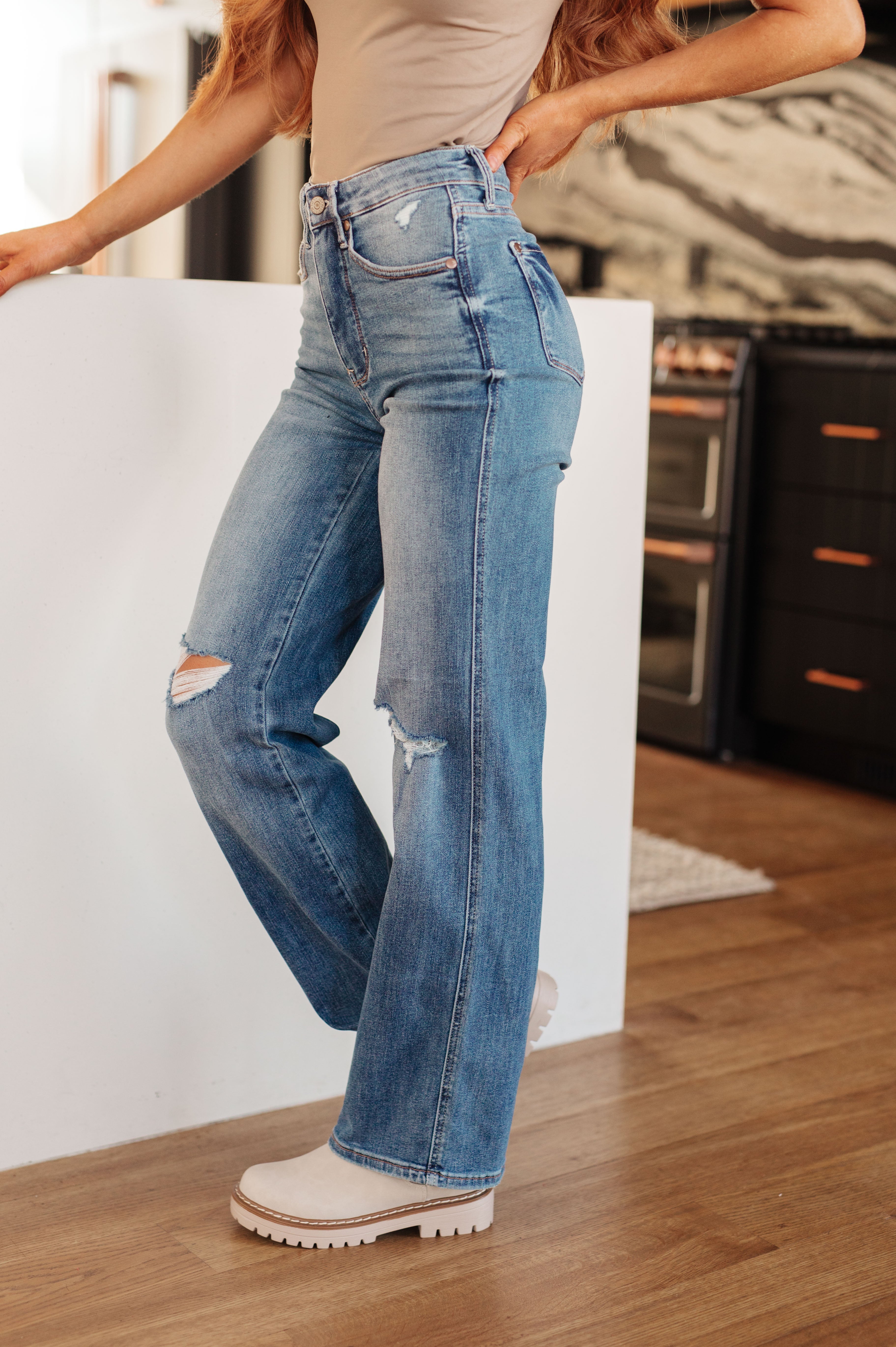 Bree High Rise Control Top Distressed Straight Jeans for Women - Slimming Stretch Denim Pants | Perfect for Casual Outfits, Date Nights & Everyday Wear