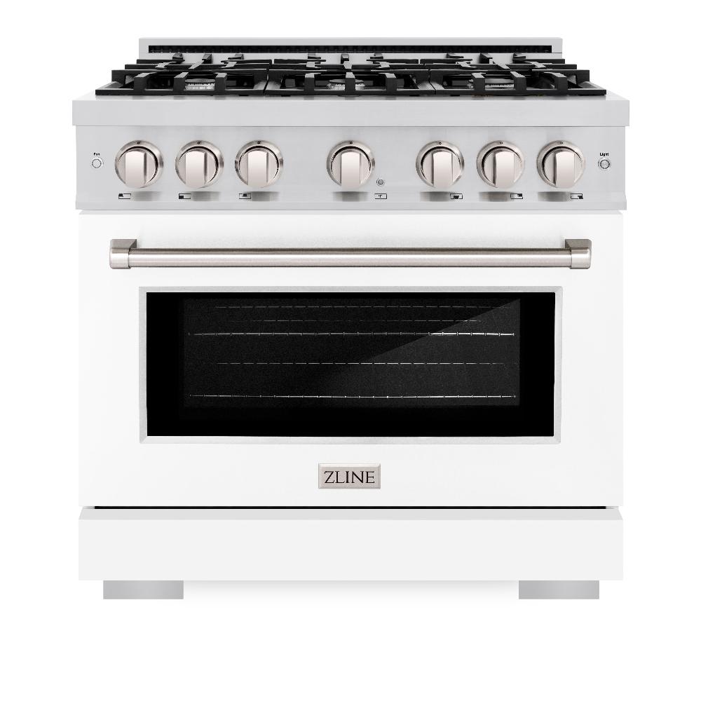 ZLINE 36 Inch 5.2 Cu. Ft. Stainless Steel Gas Range with 6 Burner Cooktop & Convection Oven - White Matte Door (HGR WM 36) - Perfect for Modern Kitchens, Home Chefs & Professional Cooking