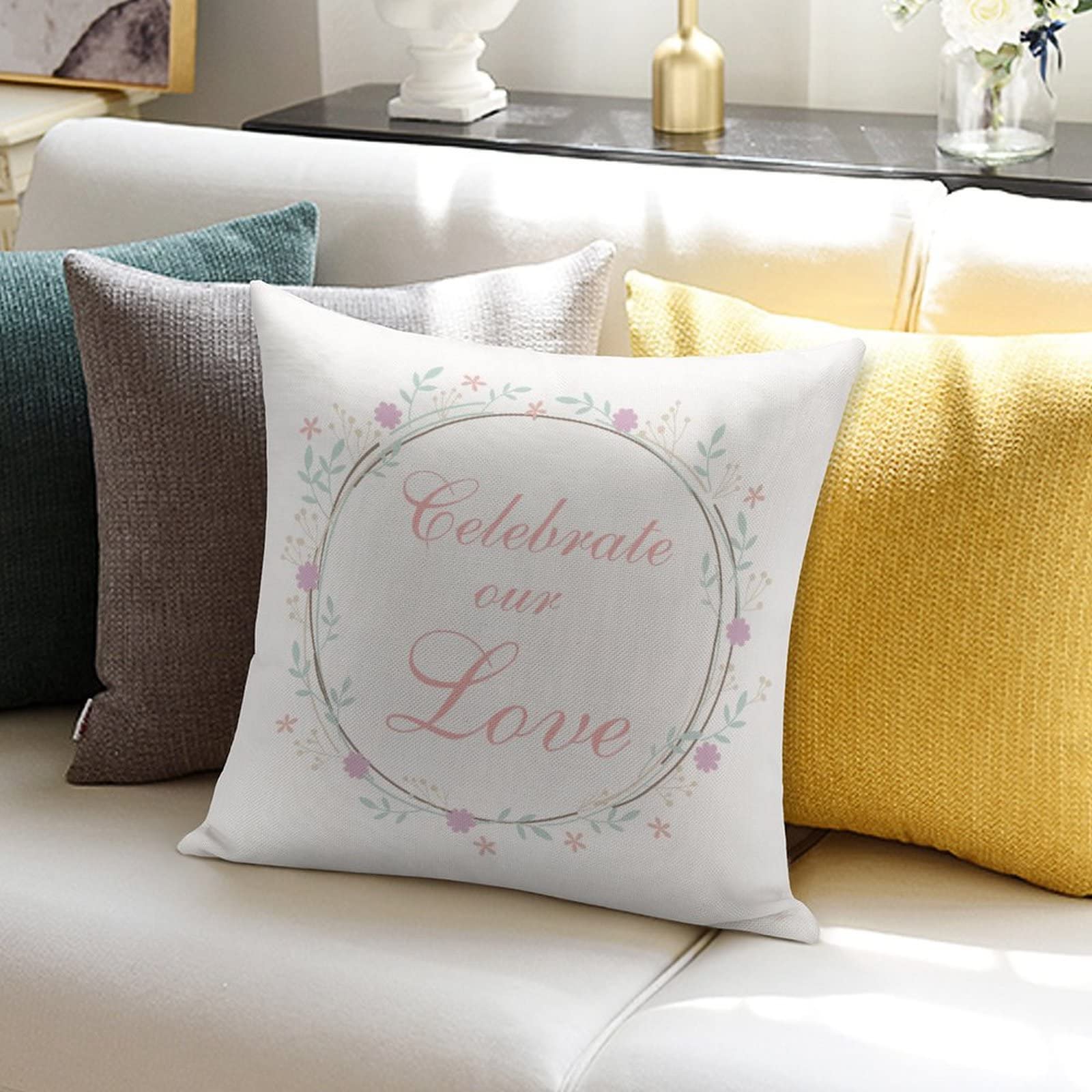 Farmhouse Style 22x22 Inch Pillow Covers - Floral Wreath Design for Couch, Bed & Home Decor | Perfect for Holidays, Valentine's Day & Seasonal Celebrations | Soft Throw Pillow Cases for Living Room, Bedroom & Sofa Decorations