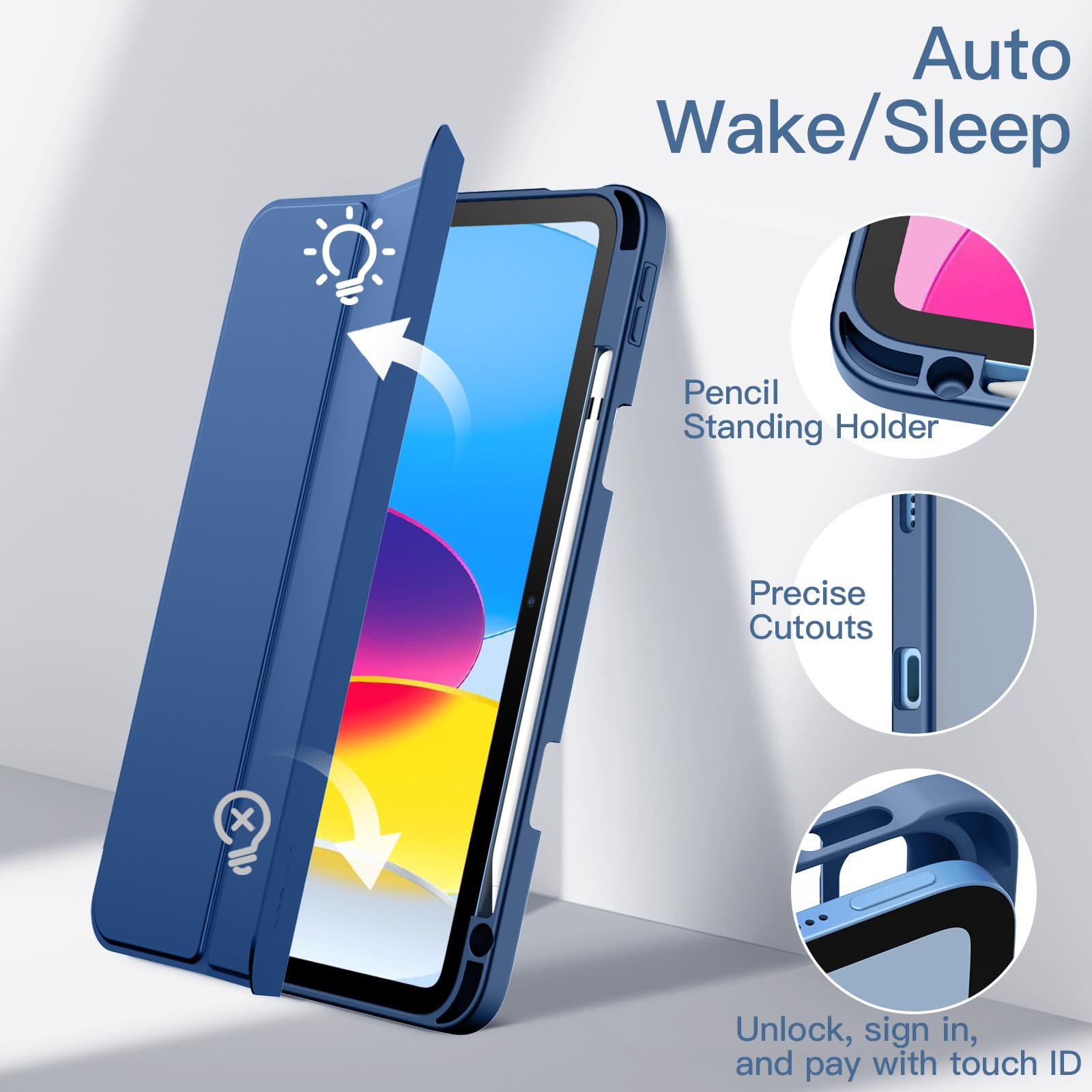 JETech Clear Shockproof Case for iPad 11th/10th Gen (2025/2022 Model A16) - Slim Stand Cover with Pencil Holder & Auto Wake/Sleep | Navy Blue | Perfect for Work, School & Travel Protection
