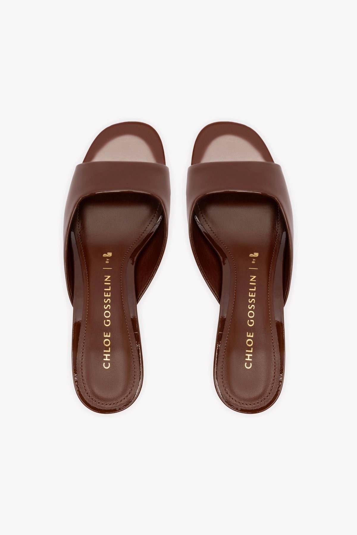 Chloe Gosselin by Larroudé Anah Mule - Brown Patent Leather Women's Shoes for Casual & Office Wear