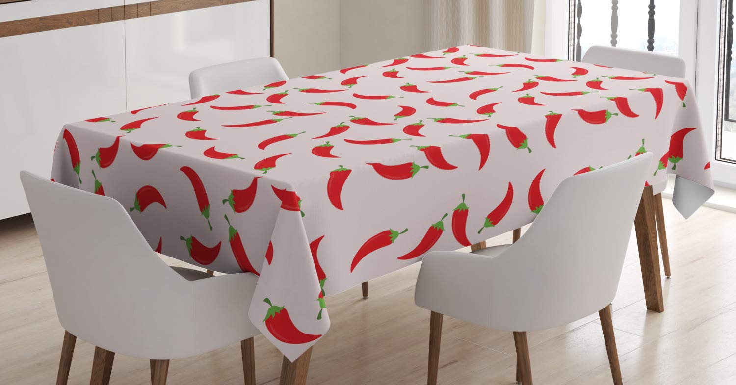 Lunarable Red Chili Pepper Tablecloth - Pastel Backdrop Hot Cuisine Print, 52x70 Inch Rectangular Table Cover for Dining Room & Kitchen Decor (Blush Vermilion) | Perfect for Mexican Restaurants, Italian Kitchen Decor & Spicy Food Themed Parties