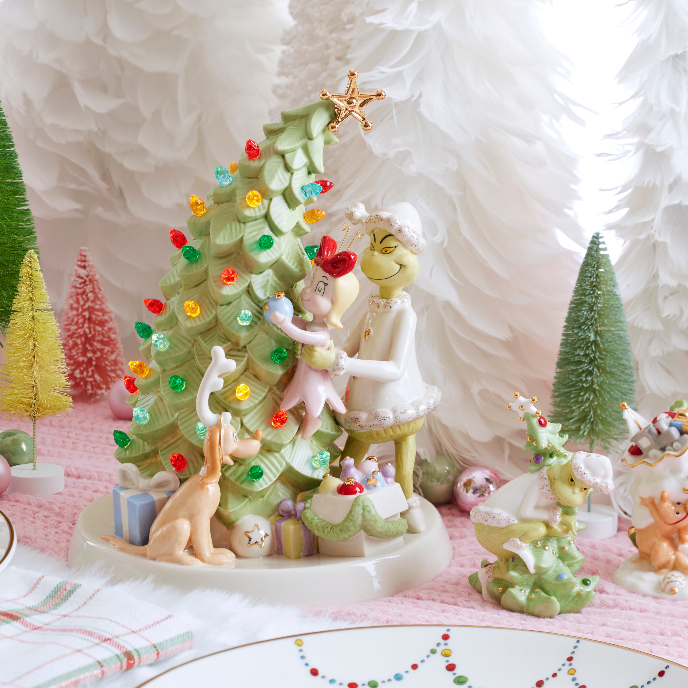 Festive Grinch Christmas Tree Light-Up Figurine - Perfect for Holiday Decor, Party Centerpiece & Gift Giving