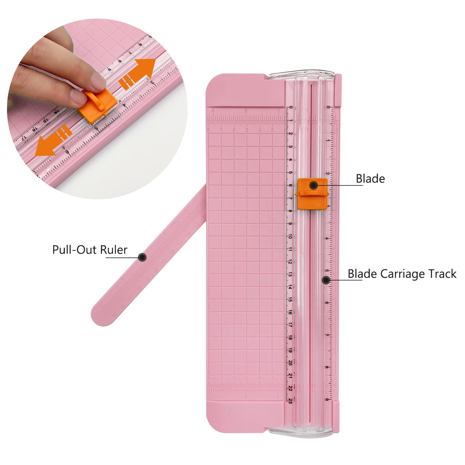 Portable A4 Paper Cutter with Safety Guard & Side Ruler - Straight Edge Trimmer for Scrapbooking, Craft Paper, Photos, Labels, Cardstock (Pink) | Perfect for Office, School, and DIY Projects