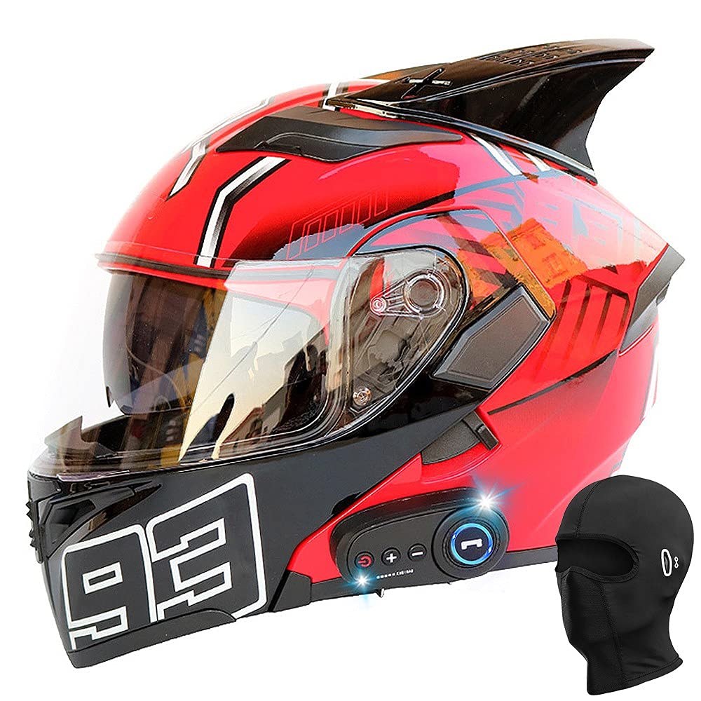 Bluetooth Modular Full Face Motorcycle Helmet with Horns - Dual Visors, Anti-Fog Sun Shield, DOT/ECE Approved - Auto Call Answer for Men & Women (Ideal for Commuting, Touring & Adventure Riding)