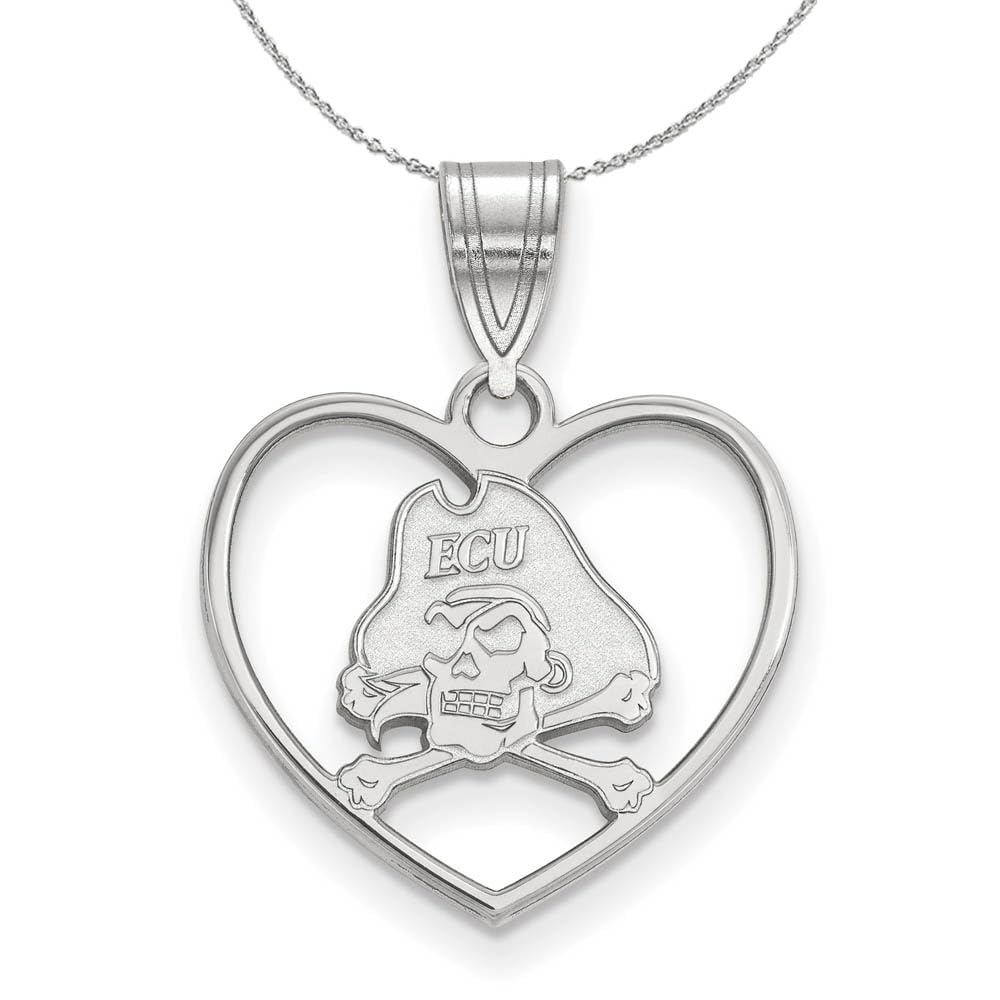 Sterling Silver Black Bow Heart Pendant Necklace - East Carolina University Jewelry for Women, Gift for Her, Perfect for Graduation, Valentine's Day & Special Occasions