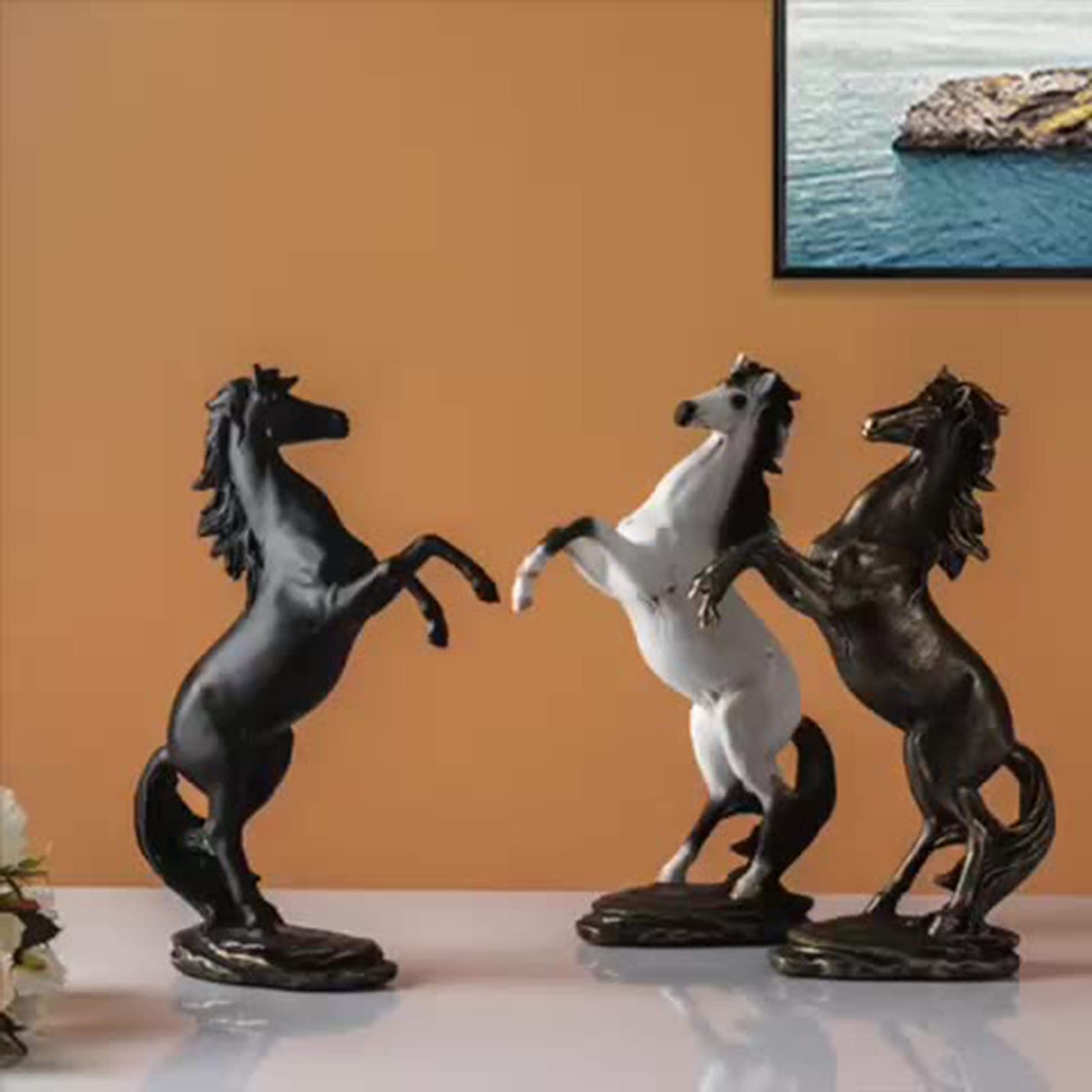 Elegant White Horse Resin Statue - Modern Home & Office Decor Sculpture for Living Room, Bookshelf, and Studio Display