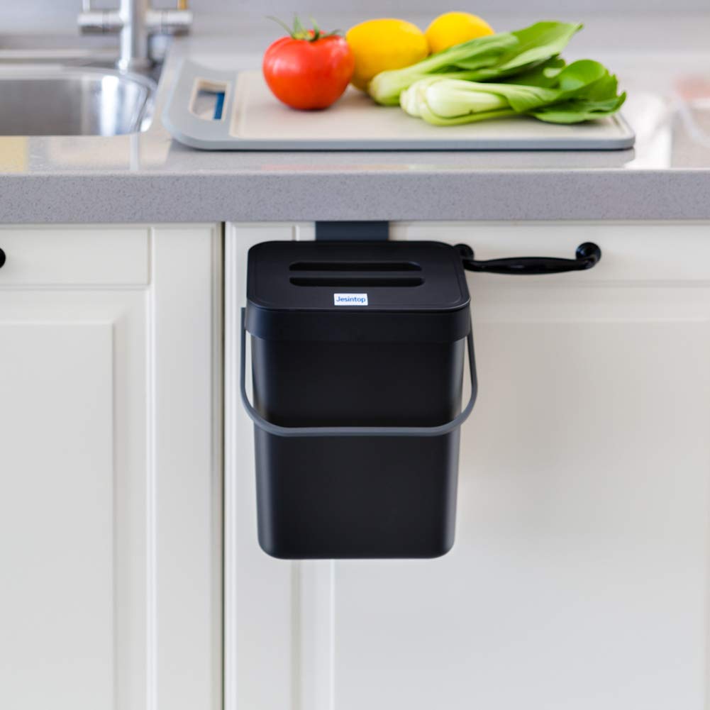 Eco-Friendly Compost Caddy - Mini Countertop Trash Can with Lid, 3L/0.8 Gal Compact Waste Bin for Kitchen, Office & Desk - Perfect for Food Scraps & Organic Waste Recycling - Black