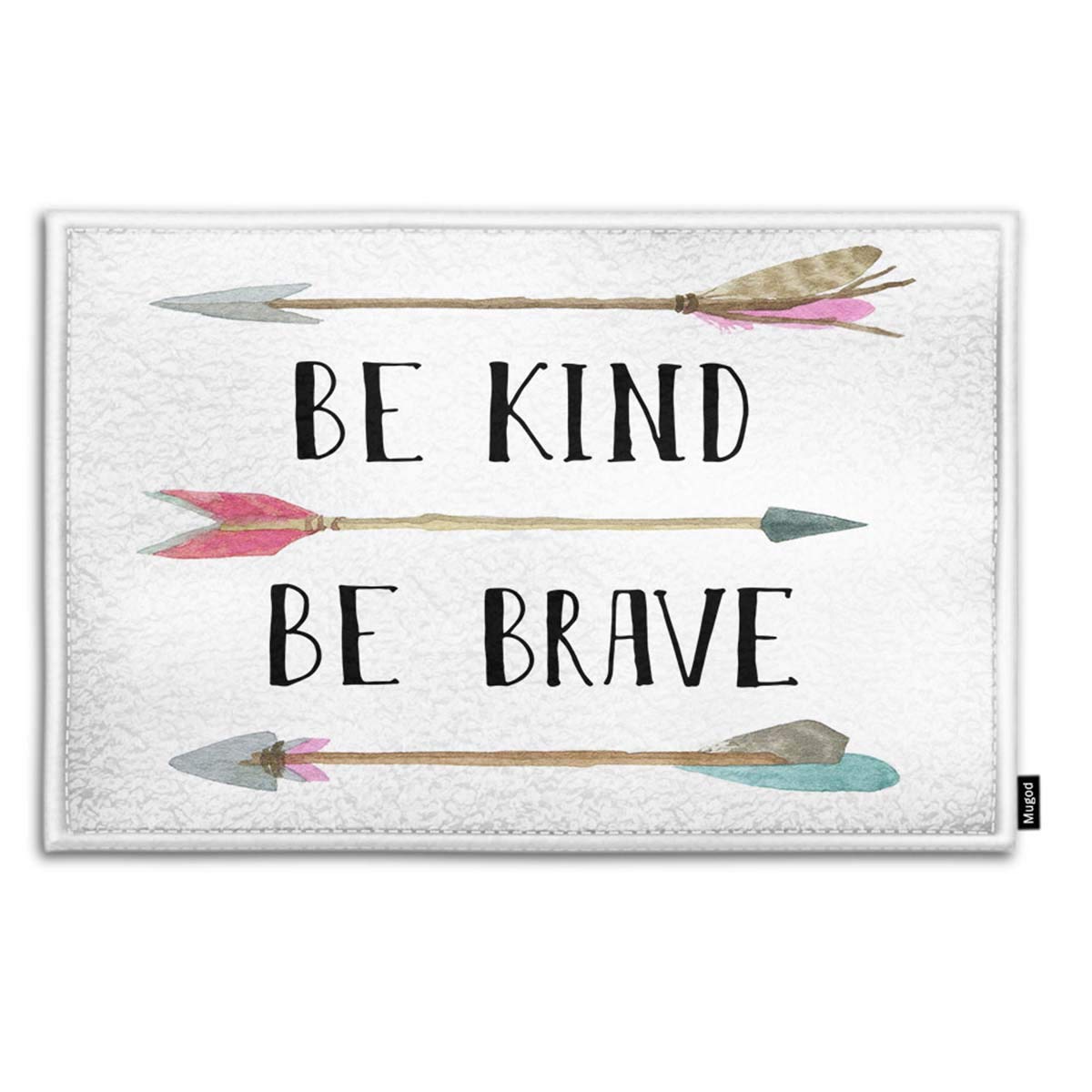 Be Kind Be Brave Tribal Style Doormat - Non-Slip Indoor/Outdoor Welcome Mat with Inspirational Quote & Arrow Design - 18