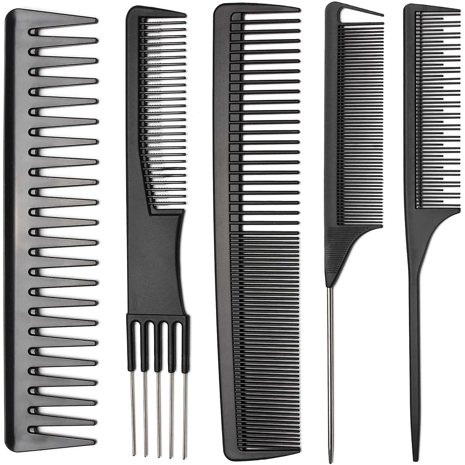 Limko Carbon Fiber Hair Combs Set - Anti Static Styling & Grooming Comb - Heat Resistant Hairdressing Comb for Men & Women (5 Pack, Black) - Perfect for Salon, Home & Travel Use