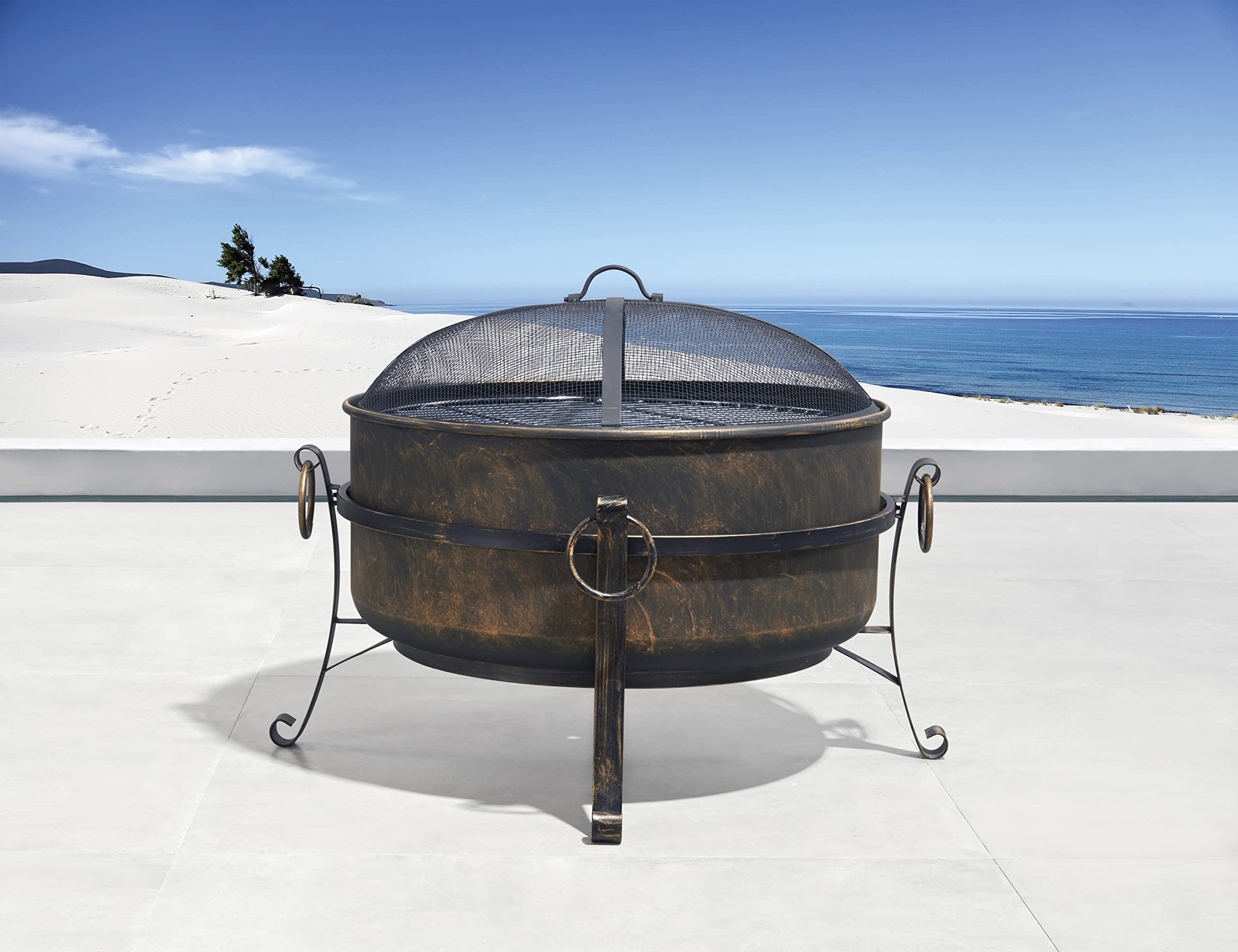 Bluewave 24 Inch All-Weather Outdoor Laguna Steel Cauldron Fire Pit Black for Backyard, Patio, and Camping