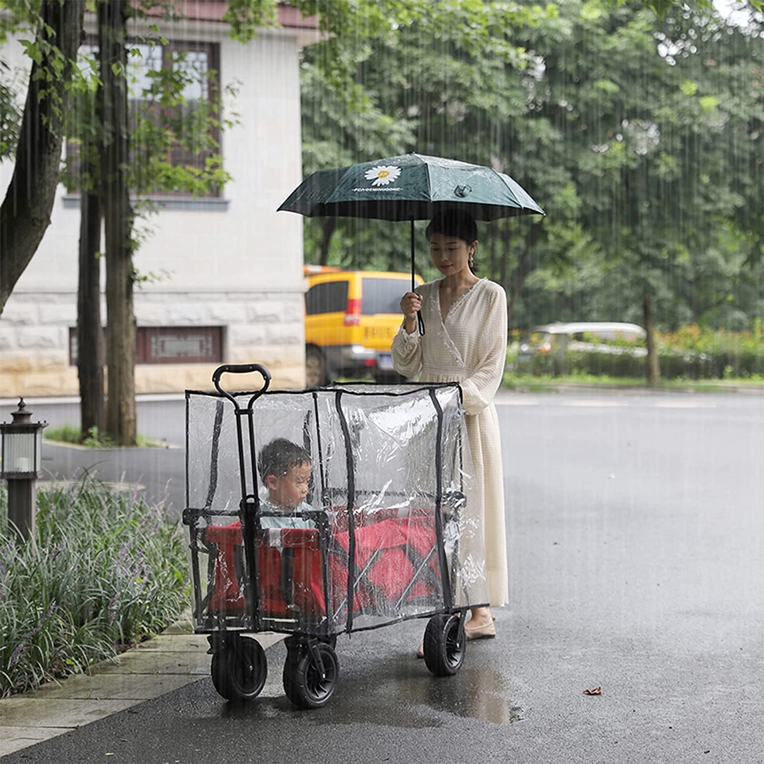 **Waterproof Snow Wind Rain Cover for Hand Push Portable Camping Trolley - Collapsible Outdoor Folding Wagon Accessory - Lightweight & Foldable for Hiking, Beach, Picnic & Outdoor Adventures**