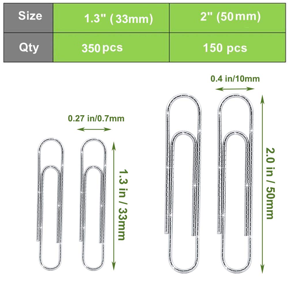 Vinaco 500PCS Non-Slip Paper Clips Set - 1.3 Inch & 2.0 Inch Medium & Jumbo Size, Durable Rustproof Coated Metal Clips for Office, School, Home Organization, Document Filing, Bookmarking and Craft Projects