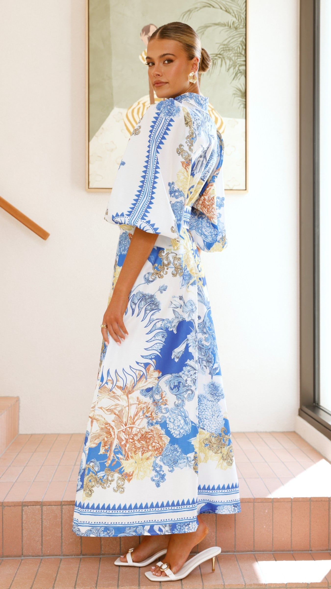 Arana Maxi Dress - Blue and White Floral Print Summer Dress for Women | Beach, Vacation & Casual Wear