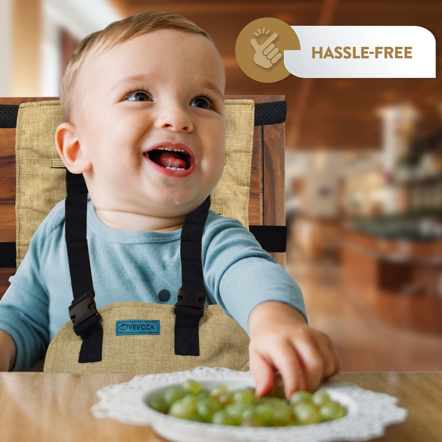Portable Baby High Chair for Travel - Lightweight & Foldable Highchair with Safety Harness | Essential Baby Travel Gear for Restaurants, Airplanes & Outdoor Dining