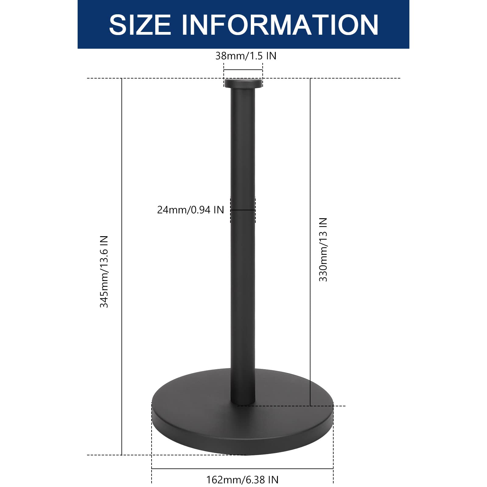 NearMoon Standing Paper Towel Holder - Stainless Steel Base Matte Black for Kitchen & Bathroom | Fits Standard & Jumbo Rolls | Countertop Organizer for Home & Office Use