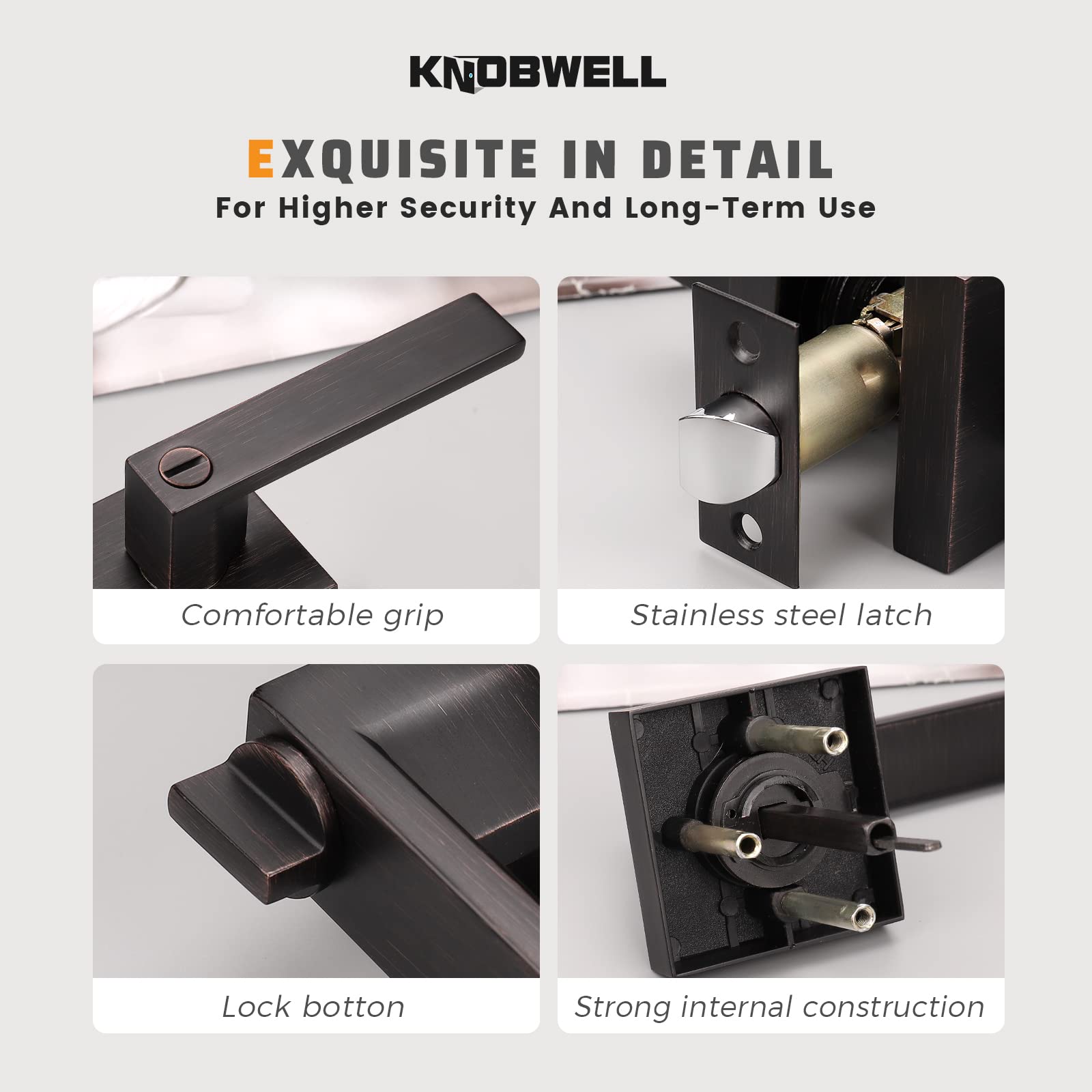 Heavy Duty Privacy Door Lever Lock - Keyless Interior Door Handles (10 Pack) - Oil Rubbed Bronze Finish - 2.07 lb - Left/Right Handed - Perfect for Bedrooms, Bathrooms & Home Security