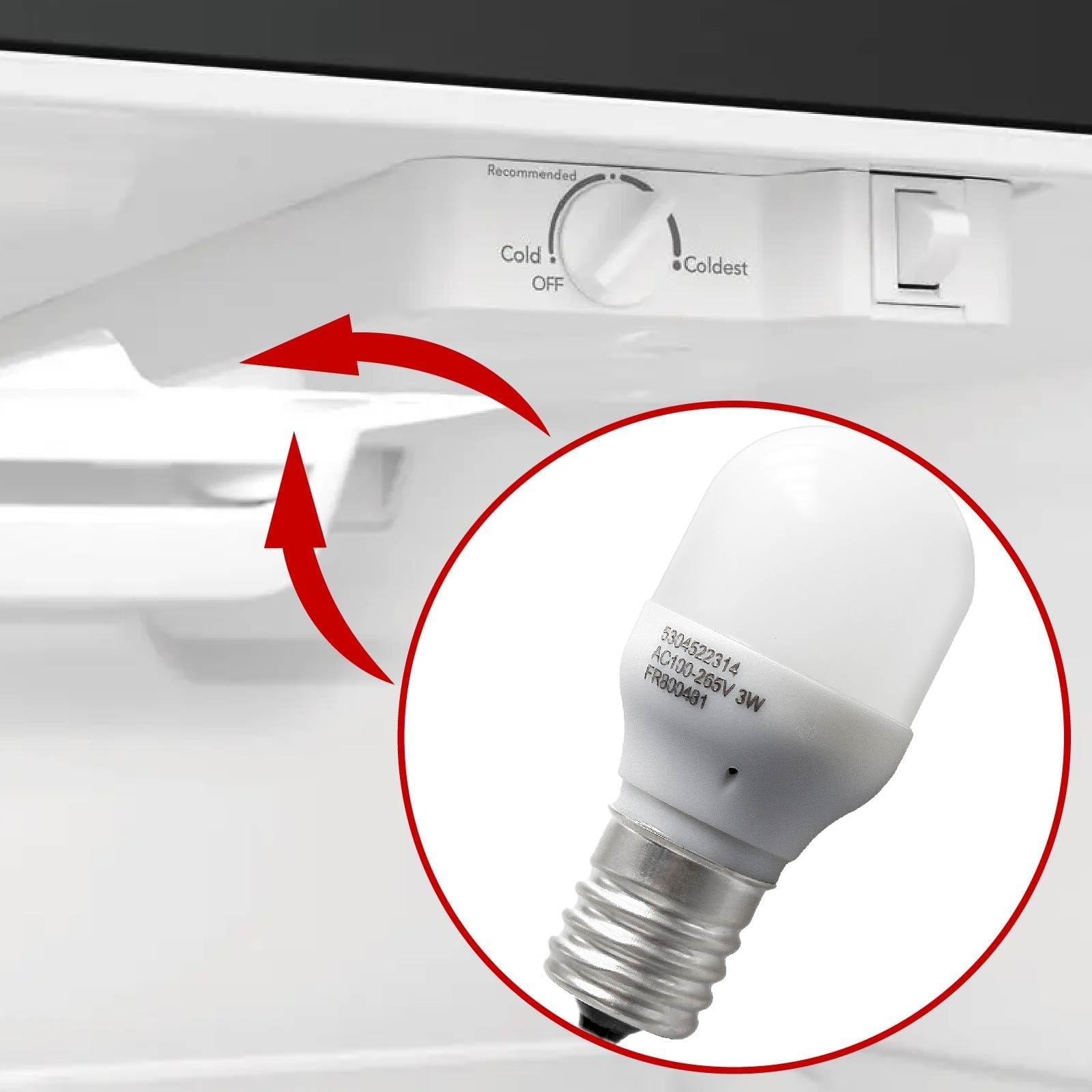 Frigidaire Refrigerator LED Light Bulb Replacement - 3W E17 Base AC100-265V Compatible with Kei D28x & Kel 2816x (Model 5304522314) - Perfect for Fridge Interior Lighting & Appliance Repair