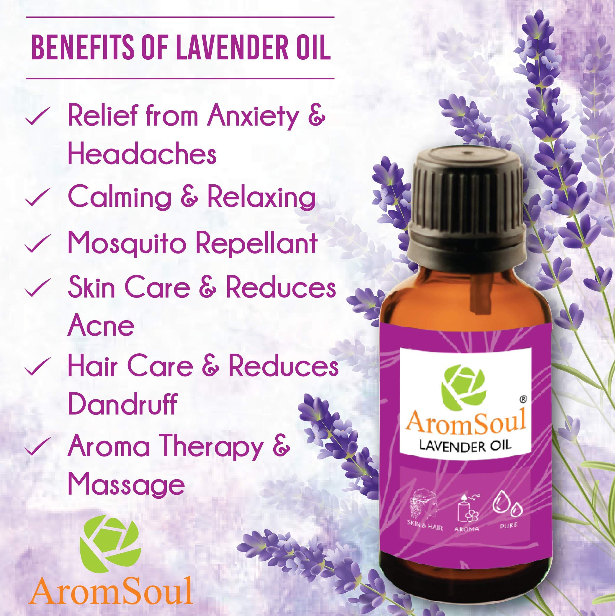 AromSoul Pure Eucalyptus & Lavender Essential Oil Set - 2 Pack (15ml Each) | Therapeutic Grade for Hair, Skin & Face Care | Aromatherapy, Massage & Diffuser Use | Relaxation & Stress Relief Essential Oils