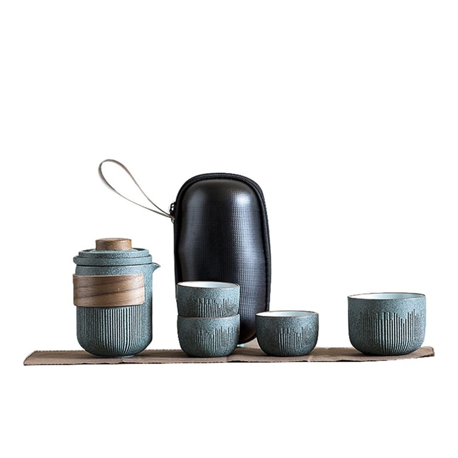 Premium Chinese Kung Fu Tea Set - Green Ceramic Teapot with Porcelain Teacups & Travel Protective Bag | Portable Tea Brewing Kit for Outdoor Picnics, Camping & Home Tea Ceremonies (Style B)