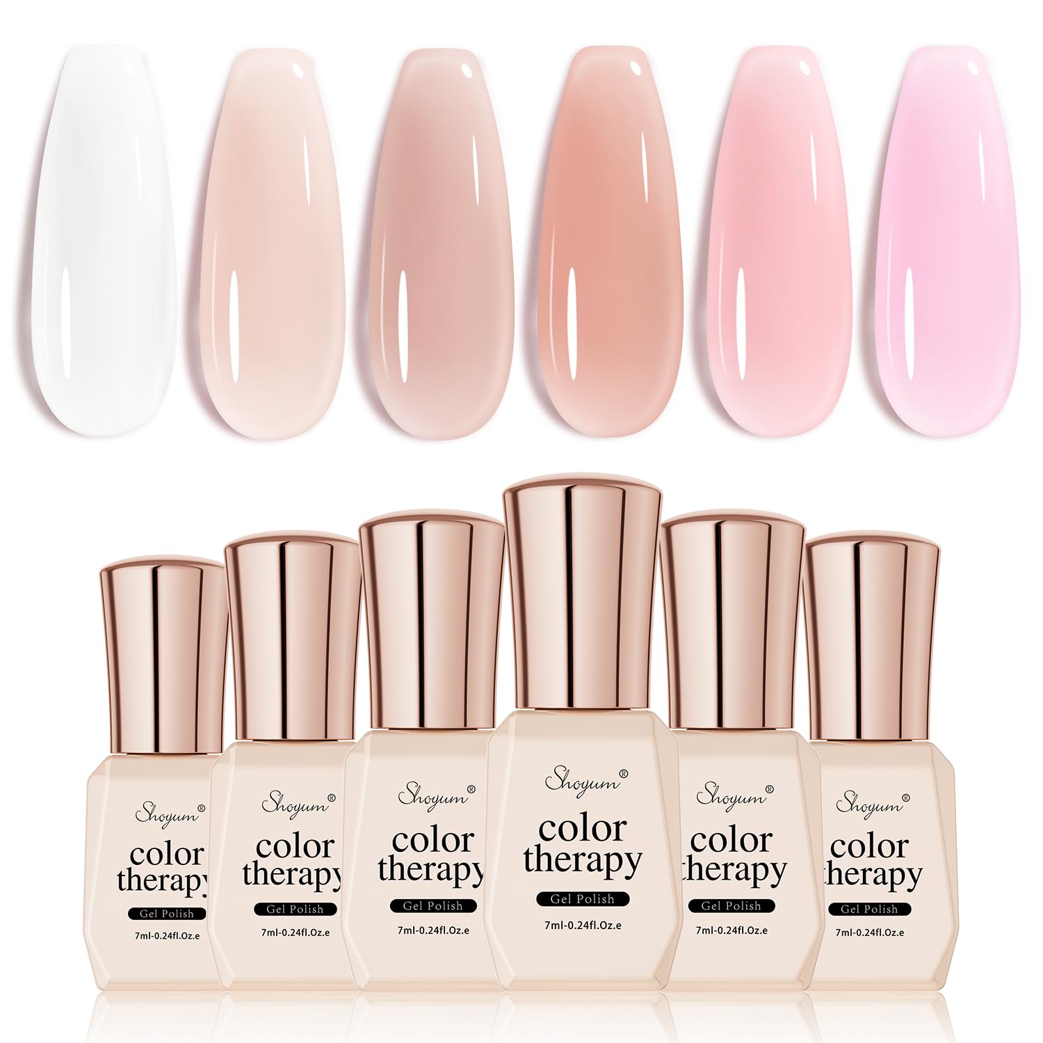 Nude Pink Gel Nail Polish Set - 6 Colors Sheer Milky White Jelly Gel Polish for All Seasons & Skin Tones | Neutral Soak Off LED Gel Nail Kit for DIY Manicure at Home | Perfect for Everyday Wear, Bridal Nails & Special Occasions