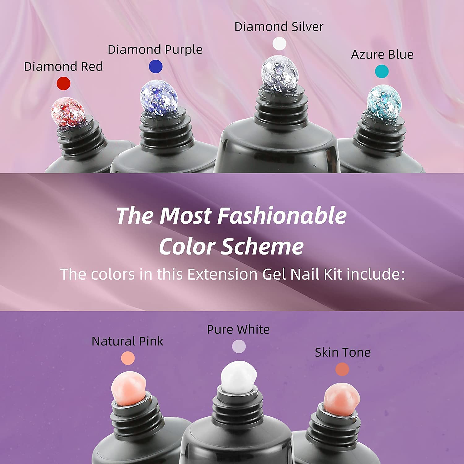 Aokitec 14Pcs Poly Nail Gel Kit - 7 Colors UV LED Nail Extension Set for Salon & Home DIY
