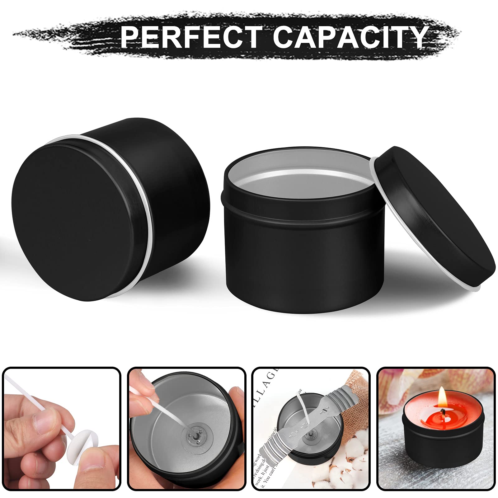 DINGPAI 4oz Candle Tin Set - 18 Pack Black Metal Containers for DIY Candle Making, Arts & Crafts, Storage & Holiday Gifts - Perfect for Home Decor, Wedding Favors & Party Supplies