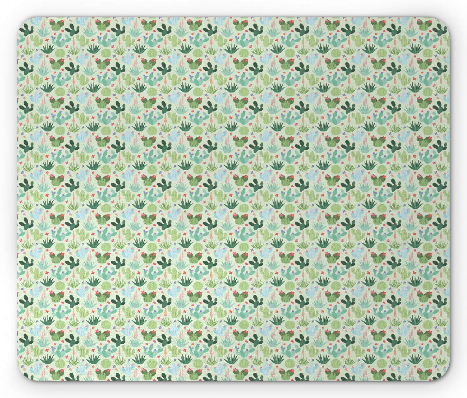 Ambesonne Succulent Mouse Pad - Botanical Desert Cactus Plants & Blossoming Petals Design, Non-Slip Rubber Base, Standard Size Rectangle Mousepad in Pastel Green & Multicolor - Perfect for Office, Gaming & Home Workspace