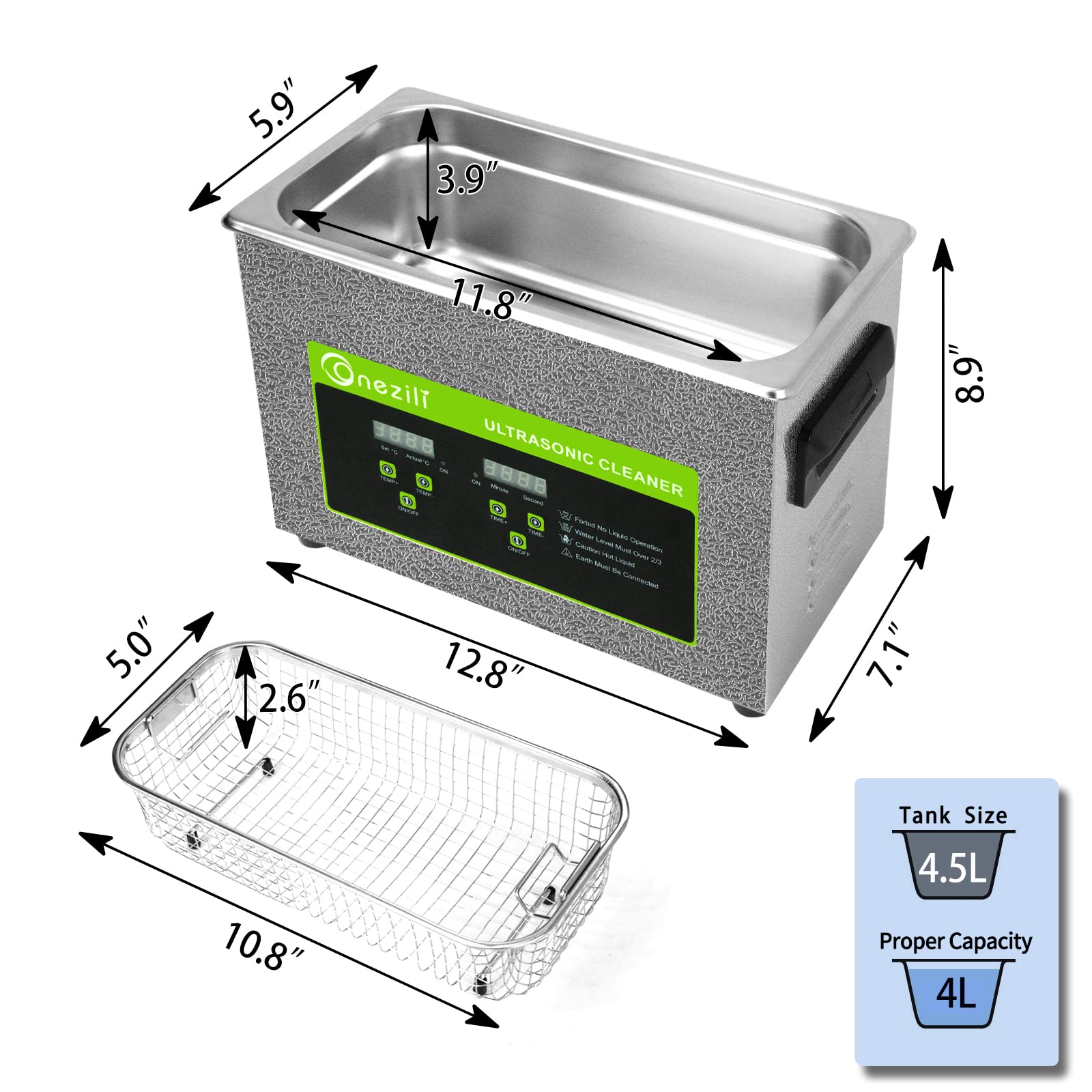 ONEZILI 4.5L Digital Ultrasonic Cleaner with Heater & Timer - Professional Jewelry, Watch, Eyeglass, Carburetor & Small Parts Cleaning Machine - Perfect for Home, Jewelry Stores & Auto Repair Shops