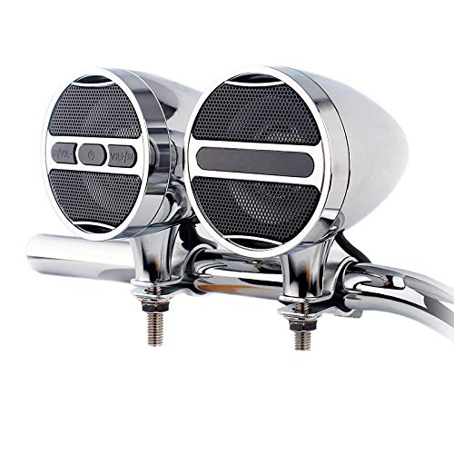 Waterproof Bluetooth Motorcycle Stereo Speaker System with MP3/USB/FM Radio - 12V Dual Red Speakers for Harley, Honda, Yamaha - Perfect for Long Rides & Outdoor Adventures