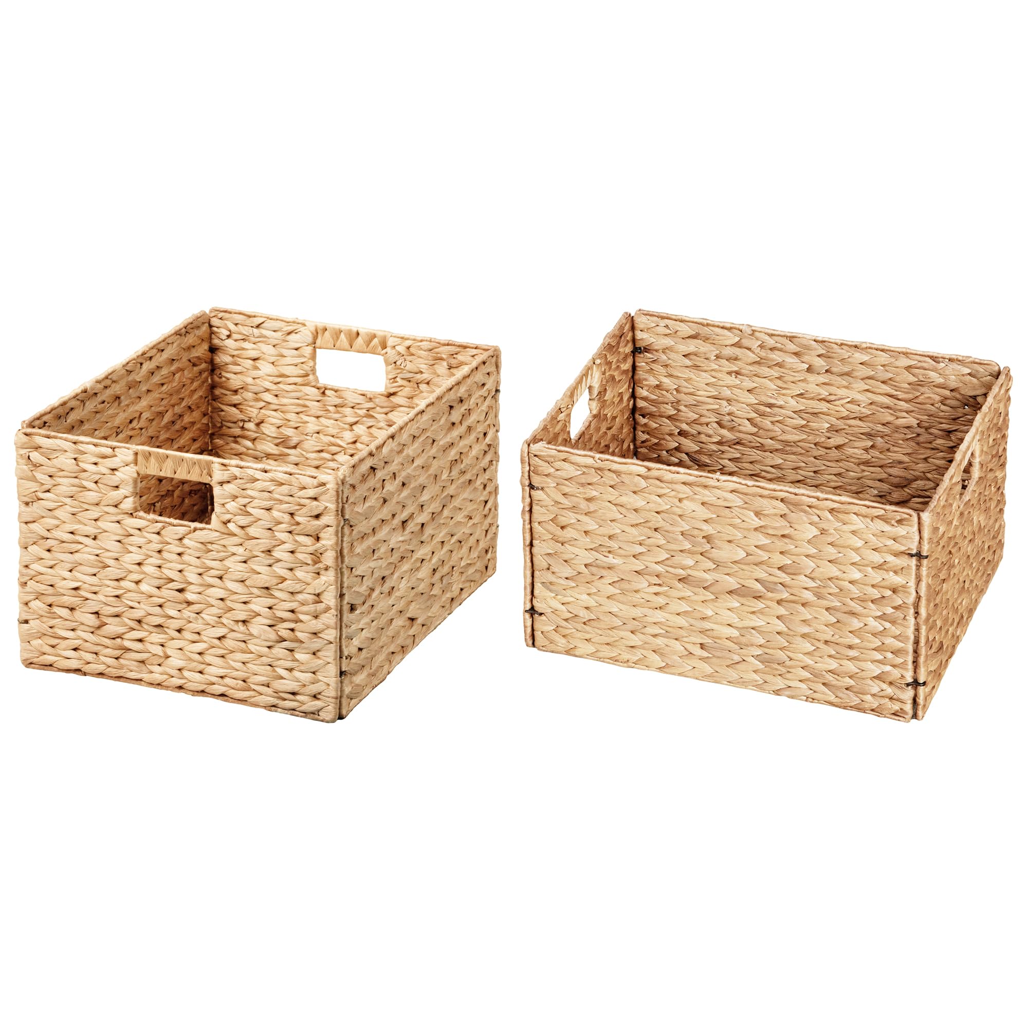Extra Large Woven Hyacinth Wicker Storage Baskets with Sturdy Iron Wire Frame - 16.1