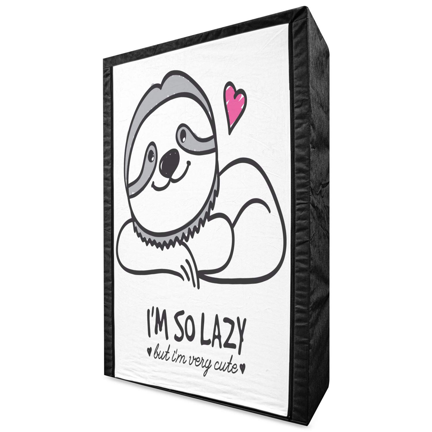 Ambesonne Sloth Portable Fabric Wardrobe - Hand Drawn Animal Heart Doodle Art Clothing Organizer with Shelves, 42.5 Inch, Grey Pink - Perfect for Bedroom, Dorm & Small Space Storage