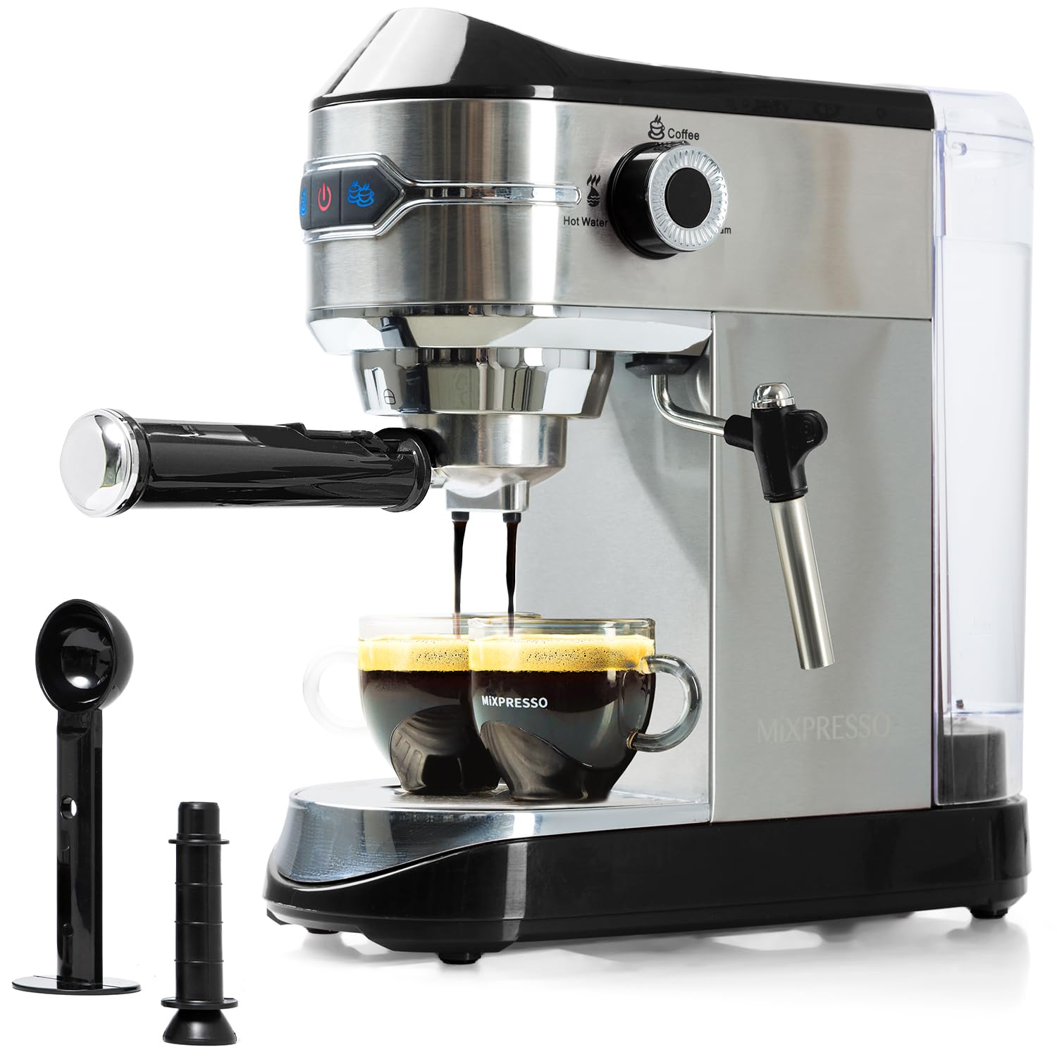Mixpresso Professional 15 Bar Espresso Machine with Milk Frother - Fast 1450W Heating, 37Oz Water Tank & Double-Cup Splitter - Perfect for Home Baristas Making Espresso, Cappuccino & Latte - Ideal for Morning Coffee, Entertaining Guests & Small Cafes