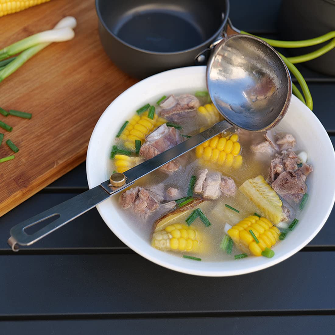 Portable Stainless Steel Camping Spoon & Soup Ladle - Foldable Outdoor Tableware for Hiking, Picnics & Backpacking - Durable Cooking Utensils for Camping Gear & Travel Essentials