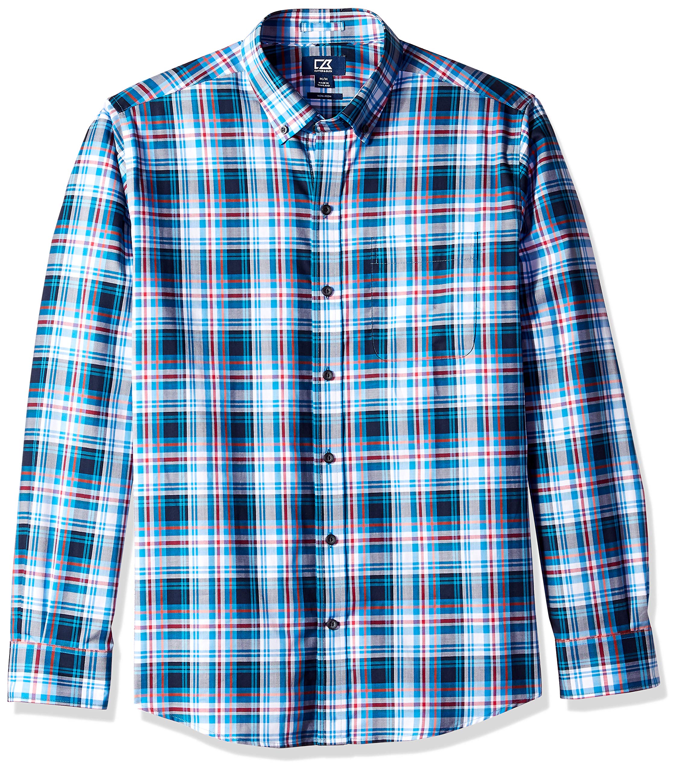 Cutter & Buck Men's Large Plaid Button Down Collared Shirt - Easy Care, Wrinkle Resistant - Perfect for Office, Casual Wear & Outdoor Activities