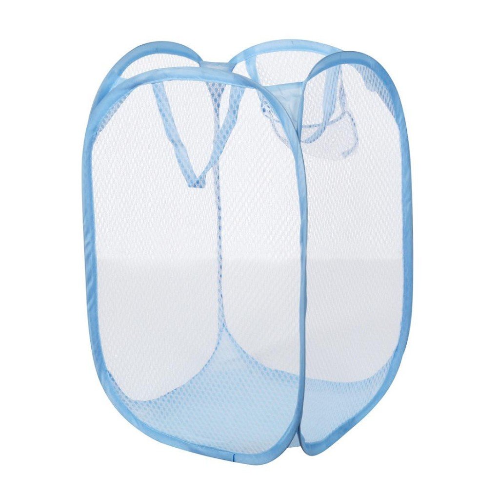 Morecome Foldable Pop Up Laundry Basket - Mesh Storage Hamper with Handles, Portable & Collapsible for Clothes, Toys, Blankets - Perfect for Travel, Camping, Dorm & Small Spaces (Blue)